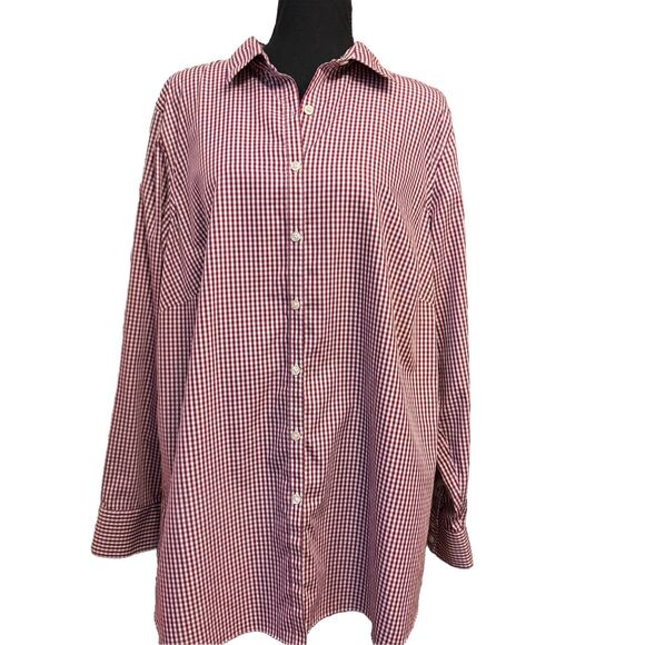 Lands End Top 20W Womens Button Up Shirt Red Check Non Iron Supima Office Career - Picture 2 of 8